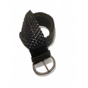 Vintage GAP Black Braided Leather Belt XS, 80s Preppy, Silver Buckle